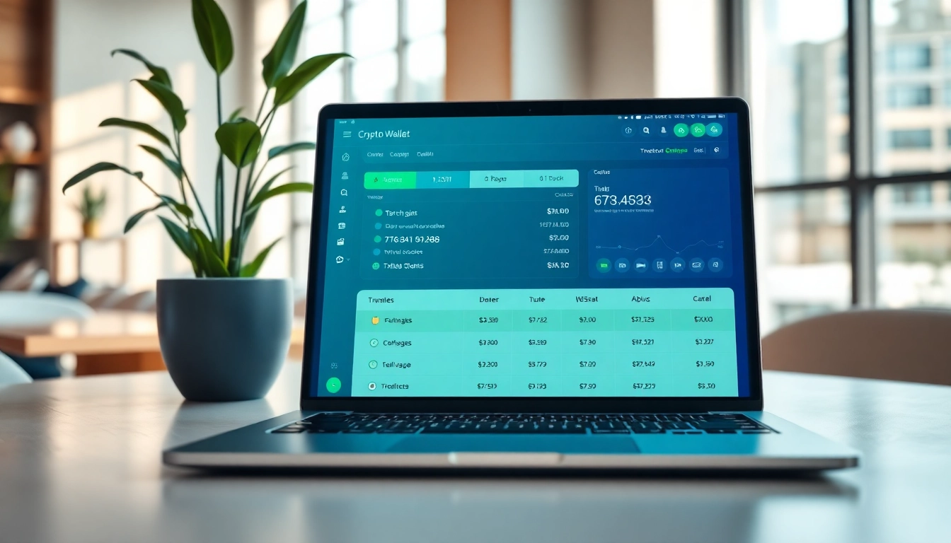 Showcasing the gaurda wallet interface on a laptop in a professional workspace.